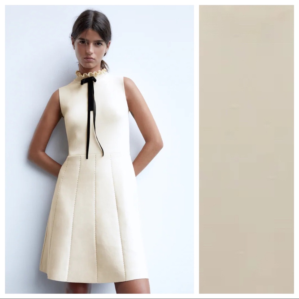 NWT. Zara Cream Mini Knit Dress with Bow. Size M.